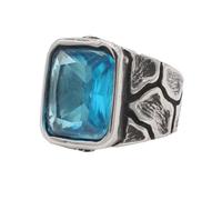 HIJONES Hommes Acier Inoxydable Bague de Mariage en Cristal de Gemme Découpée Punk Grande Gravée en Titane Bijou de Motard Gothique Pierre Bleue Taille 65