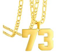 HIJONES Hommes Acier Inoxydable Basketb-ball Football équipe de Baseball Numéro Pendentif Chunky Chaîne Sport Collier Or 73