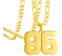 HIJONES Hommes Acier Inoxydable Basketb-ball Football équipe de Baseball Numéro Pendentif Chunky Chaîne Sport Collier Or 86
