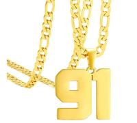 HIJONES Hommes Acier Inoxydable Basketb-ball Football équipe de Baseball Numéro Pendentif Chunky Chaîne Sport Collier Or 91