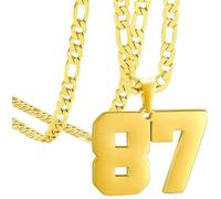 HIJONES Hommes Acier Inoxydable Basketb-ball Football équipe de Baseball Numéro Pendentif Chunky Chaîne Sport Collier Or 87