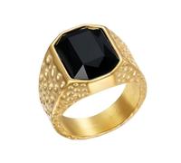 HIJONES Hommes Acier Inoxydable Big Cut Gemme Martelée Gravée Biker Ring Hip Hop Zirconia Mariage Bande Épaissie Noir Taille 72