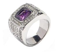 HIJONES Hommes Acier Inoxydable Carré Verre Cristal Pierre Précieuse Brillant Bague de Mariage Micro Pavé CZ Hip Hop Titane Biker Band Argent Clair Violet Pierre Taille 70