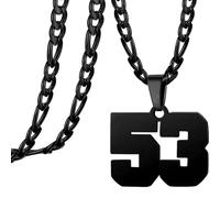 HIJONES Hommes Acier Inoxydable Collier Sport Noir avec Chaîne épaisse et Pendentif Représentant le Numéro D'un Athlète D'une équipe de Basket-ball de Football ou de Baseball Numéro 53