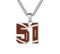 HIJONES Hommes Acier Inoxydable Football équipe Sports Numéro Collier Pendentif Athlète Chaîne Bijoux 51