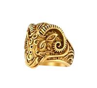 HIJONES Hommes Acier Inoxydable Gothique Chèvre Bélier Tête Bague Bande Gras Mouton Inspiré Titane Motard Articulation Bijoux Or Taille 57