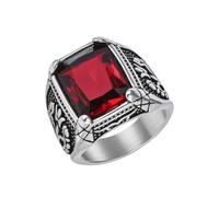 HIJONES Hommes Acier Inoxydable Gothique Multicolore Cristal Pierre Précieuse Tulipe Gravé Chunky Biker Bague Punk Doigt Bijoux Pierre Rouge Argentée Taille 57