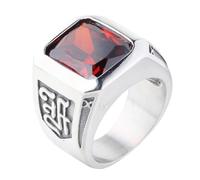HIJONES Hommes Acier Inoxydable Grand Carré Onyx Pierres Précieuses Chevalière Signe Gravé Party Tumb Band Pierre Rouge Argentée Taille 62