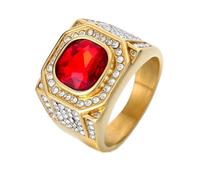 HIJONES Hommes Acier Inoxydable Grande Agate Carrée Oeil de Tigre Pierres Précieuses Couple Bague de Mariage Solide Plaqué Promesse Doigt Bande Pierre rouge or Taille 68