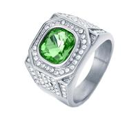 HIJONES Hommes Acier Inoxydable Grande Agate Carrée Oeil de Tigre Pierres Précieuses Couple Bague de Mariage Solide Plaqué Promesse Doigt Bande Pierre Cyan Argent Taille 54
