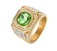HIJONES Hommes Acier Inoxydable Grande Agate Carrée Oeil de Tigre Pierres Précieuses Couple Bague de Mariage Solide Plaqué Promesse Doigt Bande Pierre cyan dorée Taille 70