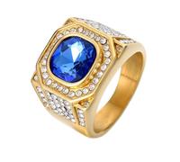 HIJONES Hommes Acier Inoxydable Grande Agate Carrée Oeil de Tigre Pierres Précieuses Couple Bague de Mariage Solide Plaqué Promesse Doigt Bande Or Pierre Bleue Taille 70