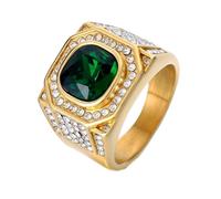HIJONES Hommes Acier Inoxydable Grande Agate Carrée Oeil de Tigre Pierres Précieuses Couple Bague de Mariage Solide Plaqué Promesse Doigt Bande Pierre Vert Or Taille 70