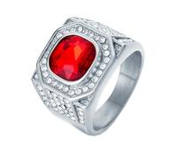 HIJONES Hommes Acier Inoxydable Grande Agate Carrée Oeil de Tigre Pierres Précieuses Couple Bague de Mariage Solide Plaqué Promesse Doigt Bande Pierre Rouge Argentée Taille 65