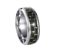 HIJONES Hommes Acier Inoxydable Minimaliste en Fibre de Carbone Plat Biseauté 8MM Titane Chevalière Hip Hop Confort Doigt Bijoux Argent Or Taille 68