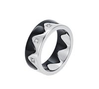 HIJONES Hommes Femmes Acier Inoxydable 2 Pièces Couple Zircone Onde Bague de Mariage Engrenage Poli Engagement Promise Bijou Cadeau Argent Noir Taille 68