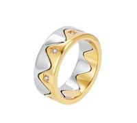 HIJONES Hommes Femmes Acier Inoxydable 2 Pièces Couple Zircone Onde Bague de Mariage Engrenage Poli Engagement Promise Bijou Cadeau Argent Or Taille 54