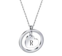 HIJONES Hommes Femmes Acier Inoxydable Amour Coeur Creux 26 Lettre Collier Nom Gravé Couple Pendentif Bijoux Cadeau D’Anniversaire Argent R