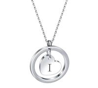 HIJONES Hommes Femmes Acier Inoxydable Amour Coeur Creux 26 Lettre Collier Nom Gravé Couple Pendentif Bijoux Cadeau D’Anniversaire Argent I