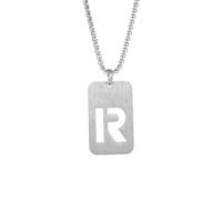 HIJONES Hommes Femmes Acier Inoxydable Carré Creux Initial 26 Lettre Nom Couple Collier Breloque Alphabet Chien Étiquette Chaîne Cadeau Argent R