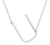 HIJONES Hommes Femmes Acier Inoxydable Collares Colgantes Con Iniciales Grandes de 26 Letras de La A A La Z Collar de Cadena Con Dijes Personalizados Del Alfabeto Grande U d’Argent
