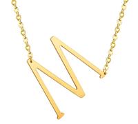 HIJONES Hommes Femmes Acier Inoxydable Collares Colgantes Con Iniciales Grandes de 26 Letras de La A A La Z Collar de Cadena Con Dijes Personalizados Del Alfabeto Grande Or M