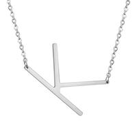 HIJONES Hommes Femmes Acier Inoxydable Collares Colgantes Con Iniciales Grandes de 26 Letras de La A A La Z Collar de Cadena Con Dijes Personalizados Del Alfabeto Grande K d’Argent