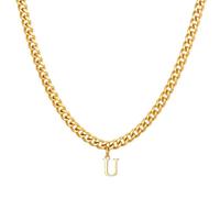 HIJONES Hommes Femmes Acier Inoxydable Collier 26 Initiales Alphabet Pendent Hip Hop Chaîne Massive Chocker Or U