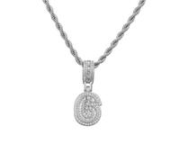 HIJONES Hommes Femmes Acier Inoxydable Collier Charm Côte Chaîne Numéro Chanceux Hip Hop Angélique 0-9 Zircon Argent 6