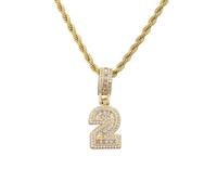 HIJONES Hommes Femmes Acier Inoxydable Collier Charm Côte Chaîne Numéro Chanceux Hip Hop Angélique 0-9 Zircon Or 2