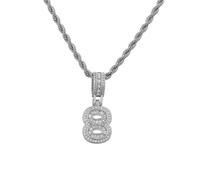 HIJONES Hommes Femmes Acier Inoxydable Collier Charm Côte Chaîne Numéro Chanceux Hip Hop Angélique 0-9 Zircon Argent 8