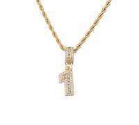 HIJONES Hommes Femmes Acier Inoxydable Collier Charm Côte Chaîne Numéro Chanceux Hip Hop Angélique 0-9 Zircon Or 1