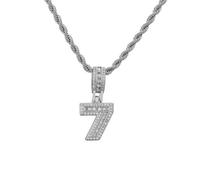 HIJONES Hommes Femmes Acier Inoxydable Collier Charm Côte Chaîne Numéro Chanceux Hip Hop Angélique 0-9 Zircon Argent 7