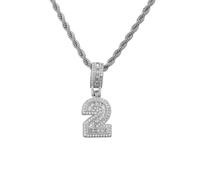 HIJONES Hommes Femmes Acier Inoxydable Collier Charm Côte Chaîne Numéro Chanceux Hip Hop Angélique 0-9 Zircon Argent 2