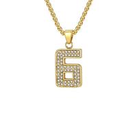 HIJONES Hommes Femmes Acier Inoxydable Collier Pendentif Chanceux entièrement en Diamant Numéro Chanceux Basketball Athlète Or 7
