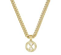 HIJONES Hommes Femmes Acier Inoxydable Collier Pendentif Circulaire Lettre Initiale Charm Collier Chaîne Épaisse Or X