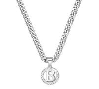 HIJONES Hommes Femmes Acier Inoxydable Collier Pendentif Circulaire Lettre Initiale Charm Collier Chaîne Épaisse Argent B