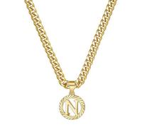 HIJONES Hommes Femmes Acier Inoxydable Collier Pendentif Circulaire Lettre Initiale Charm Collier Chaîne Épaisse Or N