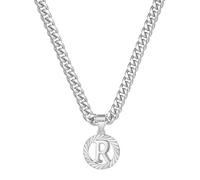 HIJONES Hommes Femmes Acier Inoxydable Collier Pendentif Circulaire Lettre Initiale Charm Collier Chaîne Épaisse Argent R