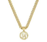 HIJONES Hommes Femmes Acier Inoxydable Collier Pendentif Circulaire Lettre Initiale Charm Collier Chaîne Épaisse Or W
