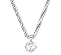 HIJONES Hommes Femmes Acier Inoxydable Collier Pendentif Circulaire Lettre Initiale Charm Collier Chaîne Épaisse Argent Z