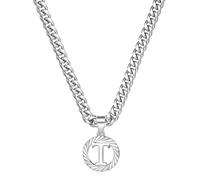 HIJONES Hommes Femmes Acier Inoxydable Collier Pendentif Circulaire Lettre Initiale Charm Collier Chaîne Épaisse Argent T