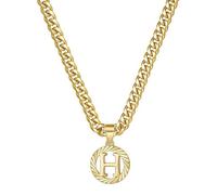 HIJONES Hommes Femmes Acier Inoxydable Collier Pendentif Circulaire Lettre Initiale Charm Collier Chaîne Épaisse Or H