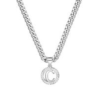 HIJONES Hommes Femmes Acier Inoxydable Collier Pendentif Circulaire Lettre Initiale Charm Collier Chaîne Épaisse Argent C