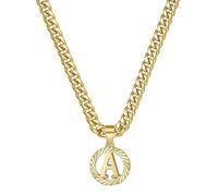 HIJONES Hommes Femmes Acier Inoxydable Collier Pendentif Circulaire Lettre Initiale Charm Collier Chaîne Épaisse Or A