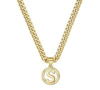 HIJONES Hommes Femmes Acier Inoxydable Collier Pendentif Circulaire Lettre Initiale Charm Collier Chaîne Épaisse Or S