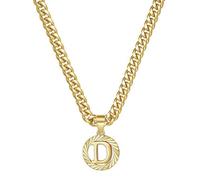 HIJONES Hommes Femmes Acier Inoxydable Collier Pendentif Circulaire Lettre Initiale Charm Collier Chaîne Épaisse Or D