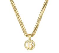 HIJONES Hommes Femmes Acier Inoxydable Collier Pendentif Circulaire Lettre Initiale Charm Collier Chaîne Épaisse Or B