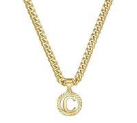 HIJONES Hommes Femmes Acier Inoxydable Collier Pendentif Circulaire Lettre Initiale Charm Collier Chaîne Épaisse Or C
