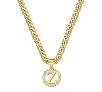 HIJONES Hommes Femmes Acier Inoxydable Collier Pendentif Circulaire Lettre Initiale Charm Collier Chaîne Épaisse Or Z